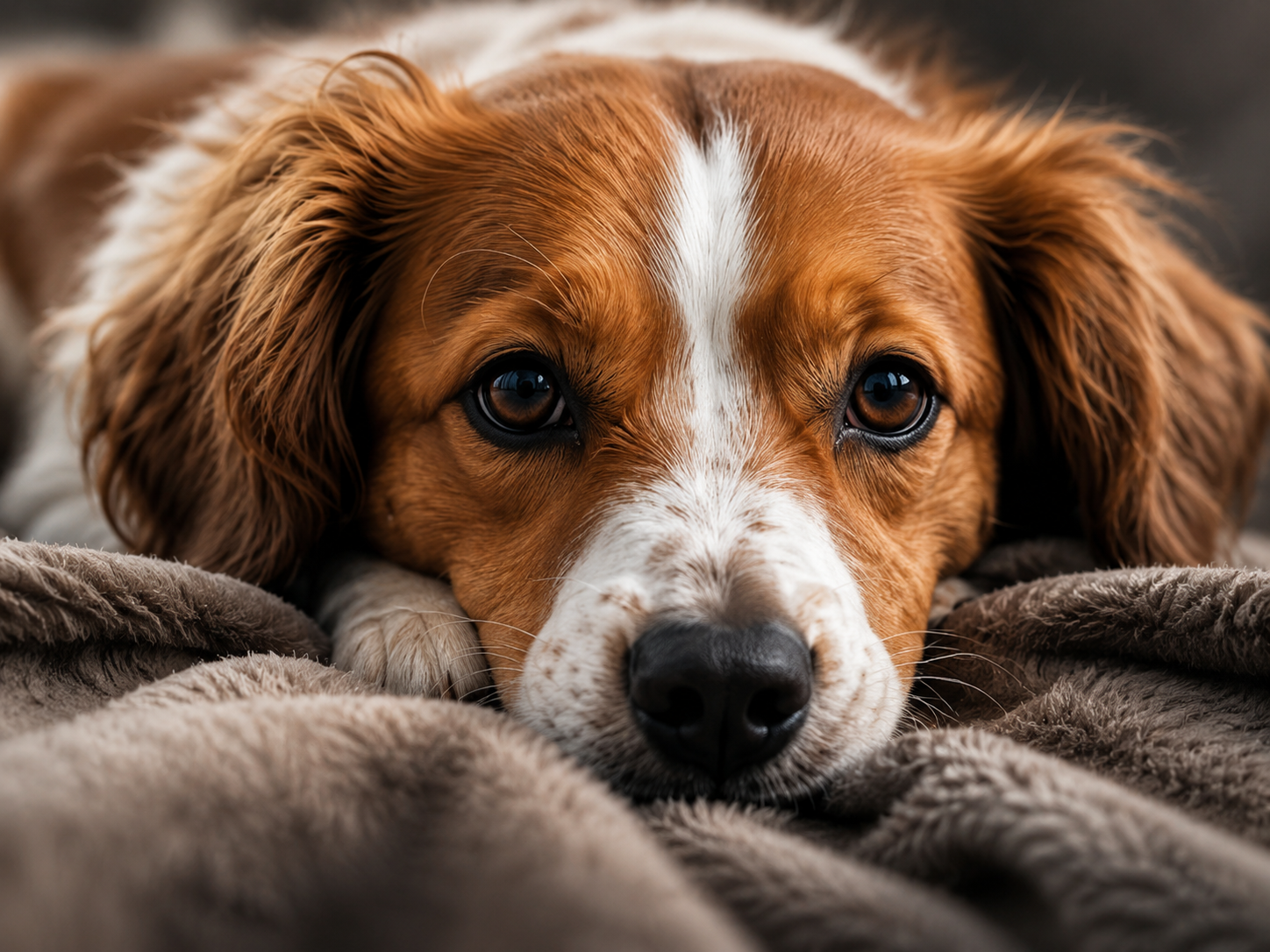 A relaxed dog resting comfortably