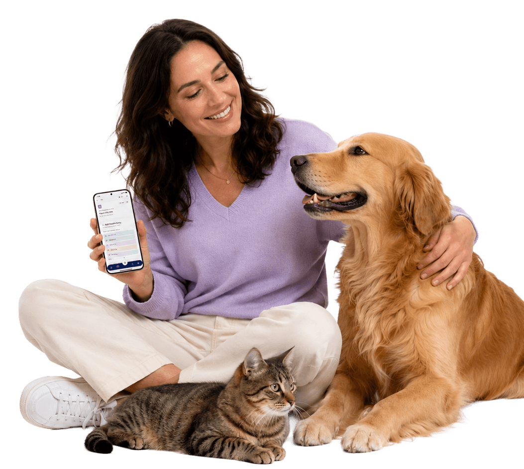 Pet parent with a dog and cat using PETsperity