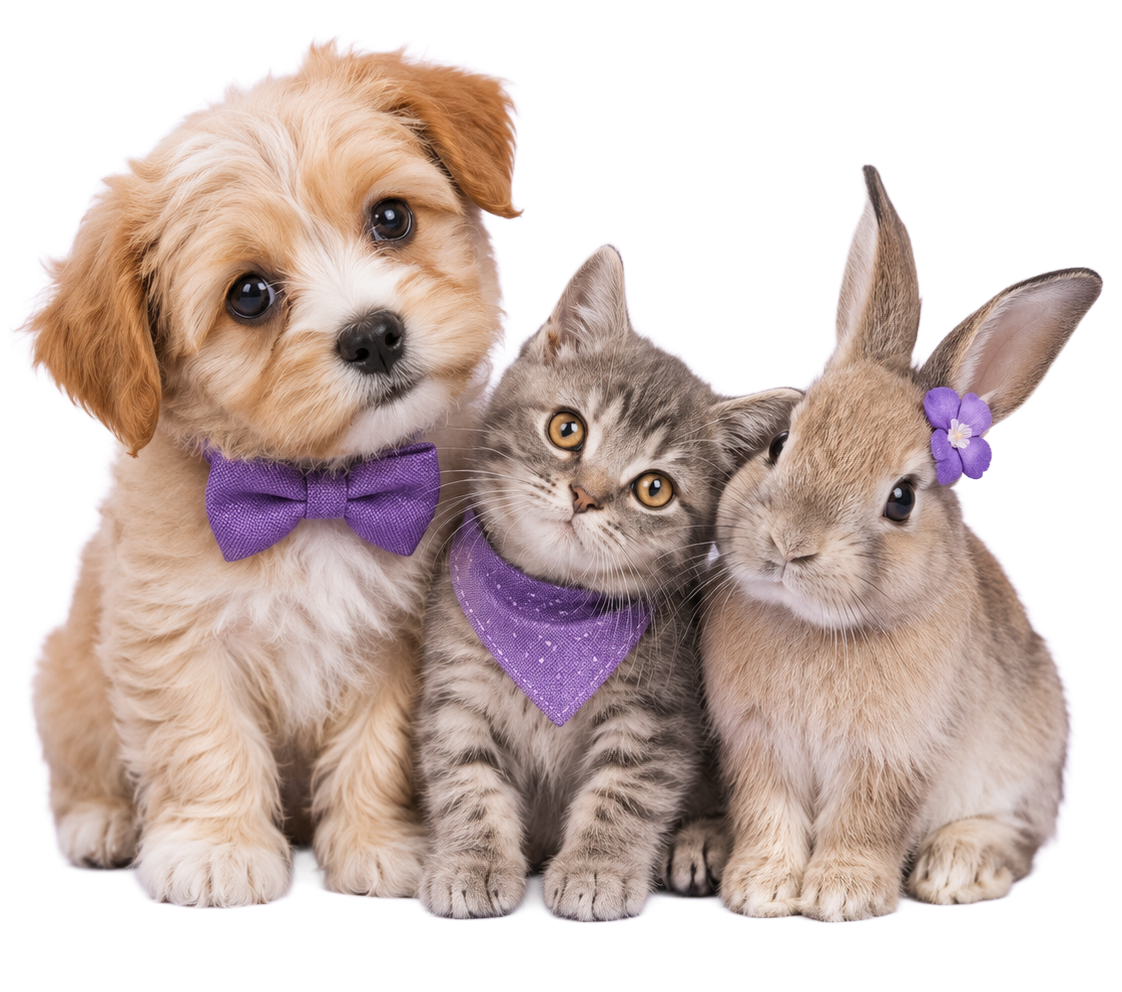 Dog, cat and rabbit representing the PETsperity Pro plan
